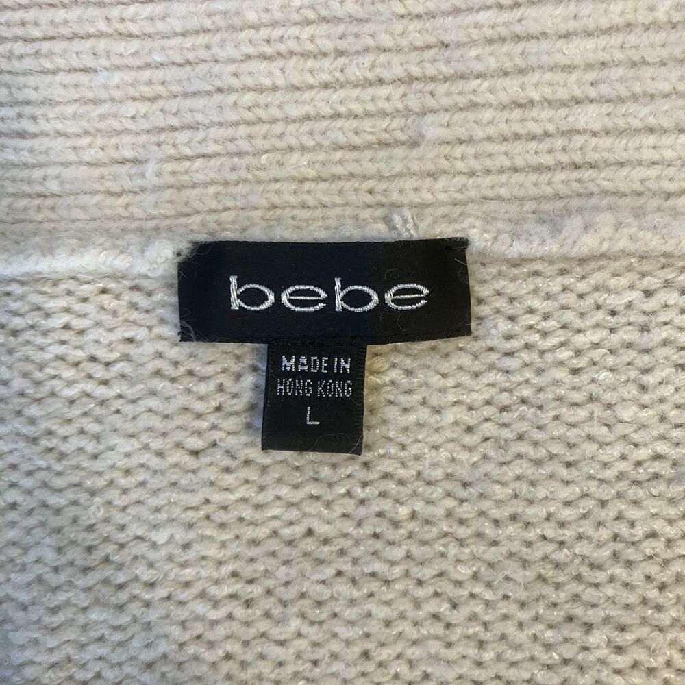 Bebe Womens Plunge Front Sweater Size L Angora Rabbit Lambswool Blend Y2K Cream - Picture 3 of 9